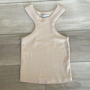 ZARA racer-neck crop rib knit tank